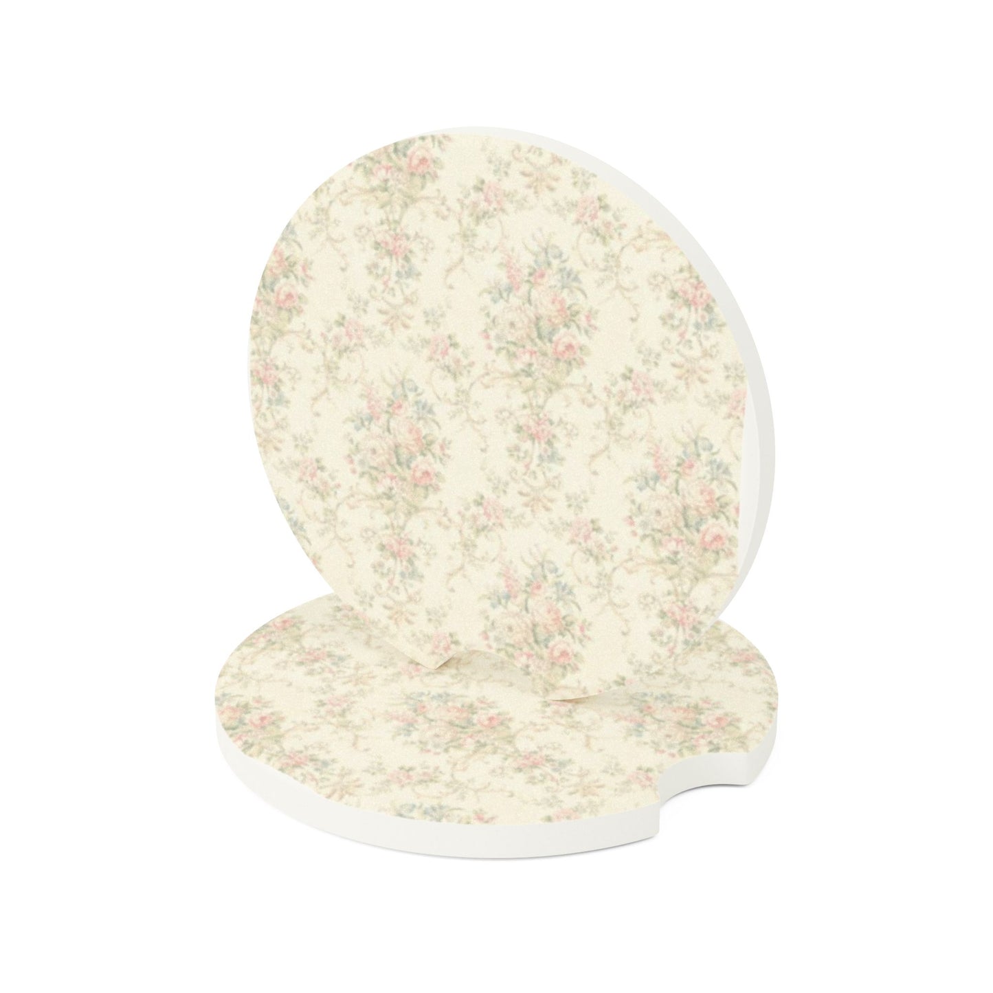 Vintage Floral Soapstone Car Coaster — Absorbent Round Cup Holder Insert