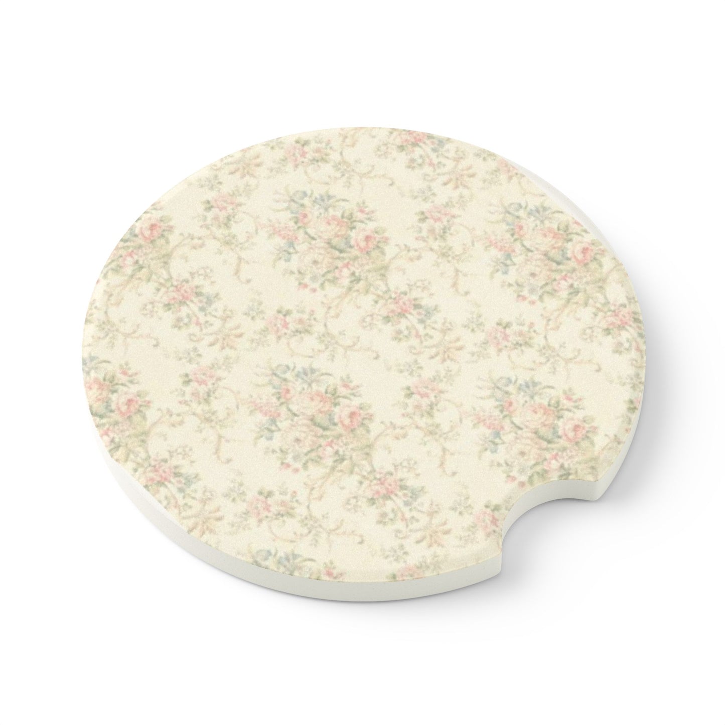 Vintage Floral Soapstone Car Coaster — Absorbent Round Cup Holder Insert