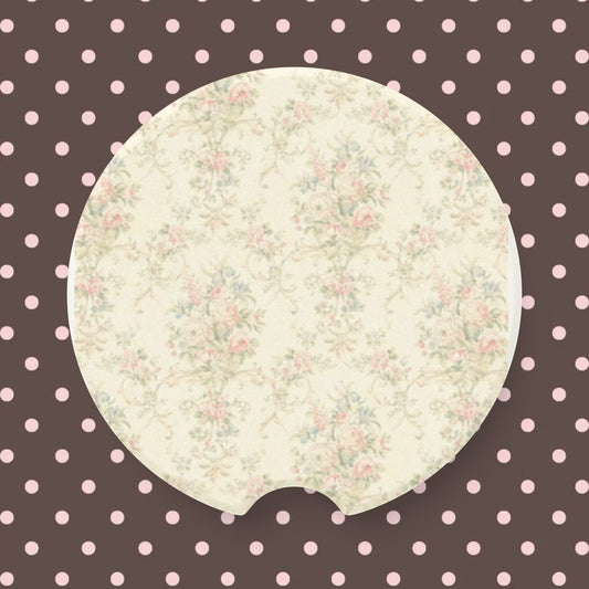Vintage Floral Soapstone Car Coaster — Absorbent Round Cup Holder Insert