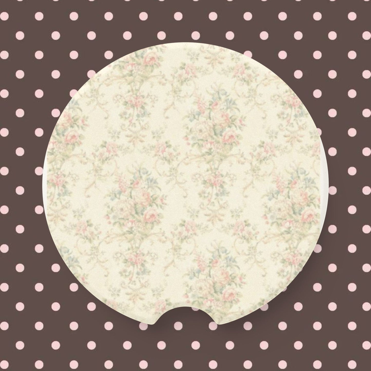 Vintage Floral Soapstone Car Coaster — Absorbent Round Cup Holder Insert